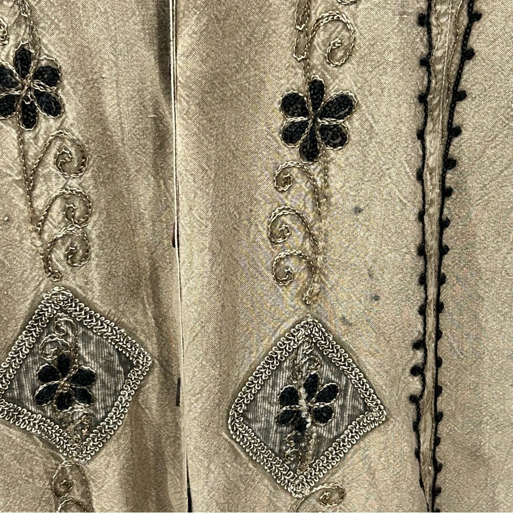 Magic Maxi Dress Button Front Embroidered Tan Green Flutter Sleeve One Size - Picture 6 of 11